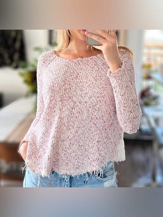 Free People Tops - Free People Pink and White Long Sleeve Lace Back Top